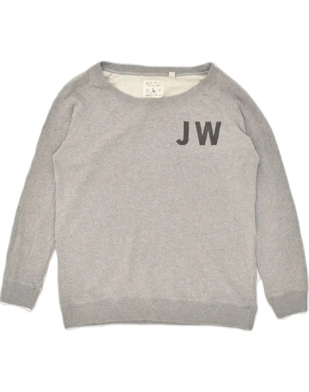 JACK WILLS Womens Graphic Sweatshirt Jumper UK 14 Large Grey Cotton