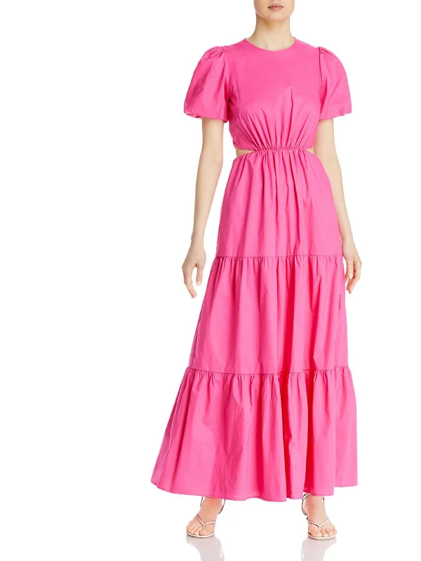 Womens Puff Sleeve Long Maxi Dress