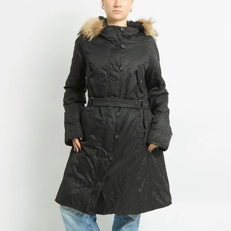 Marella Fur Trimmed Trench Coat - UK 12