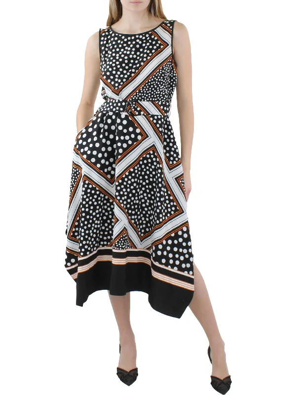 Womens Hammered Crepe Printed Midi Dress