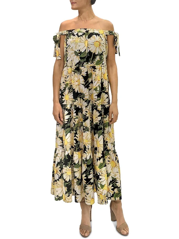 Daisy Womens Floral Off the Shoulder Maxi Dress