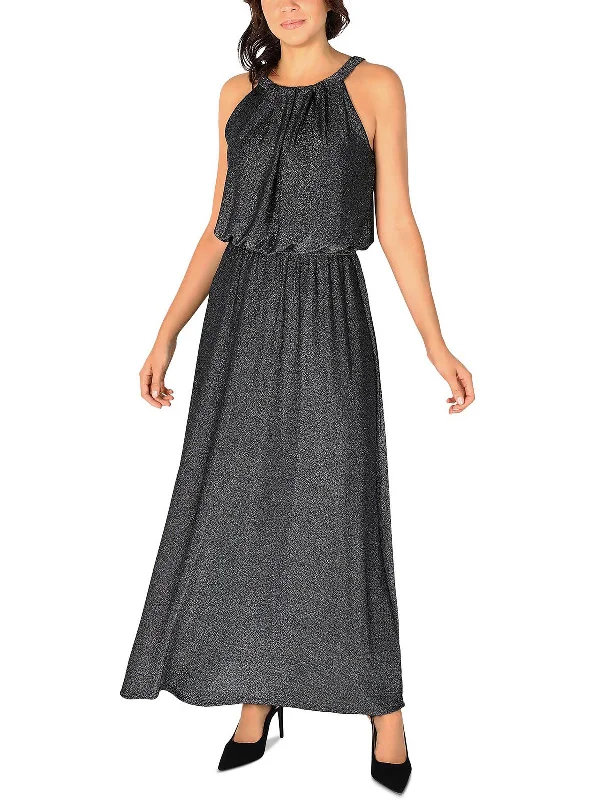 Womens Metallic Maxi Evening Dress