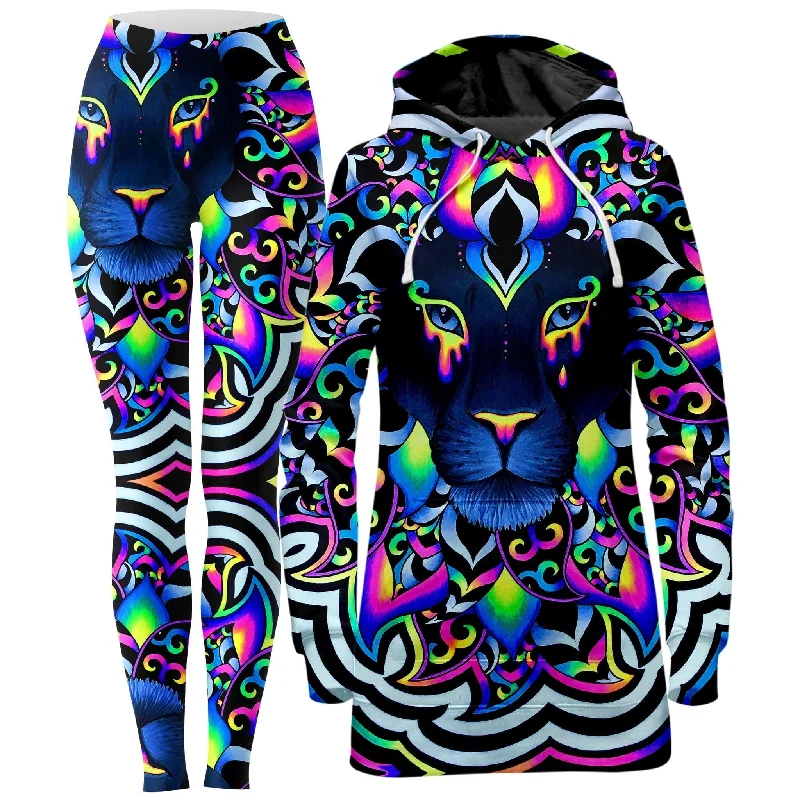 Electric Lion Hoodie Dress and Leggings Combo