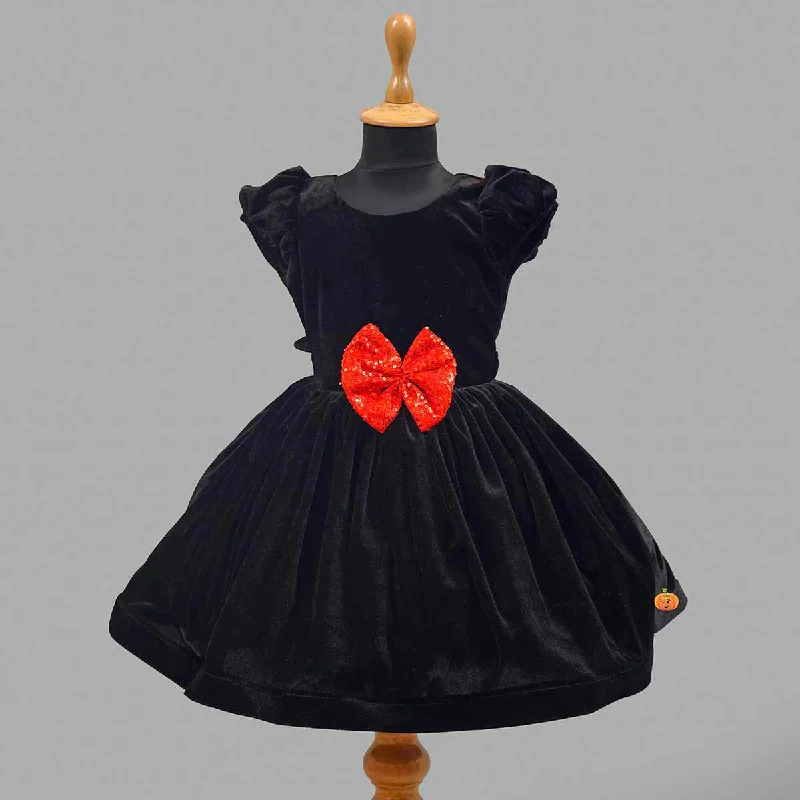 Black Bow Design Girls Frock