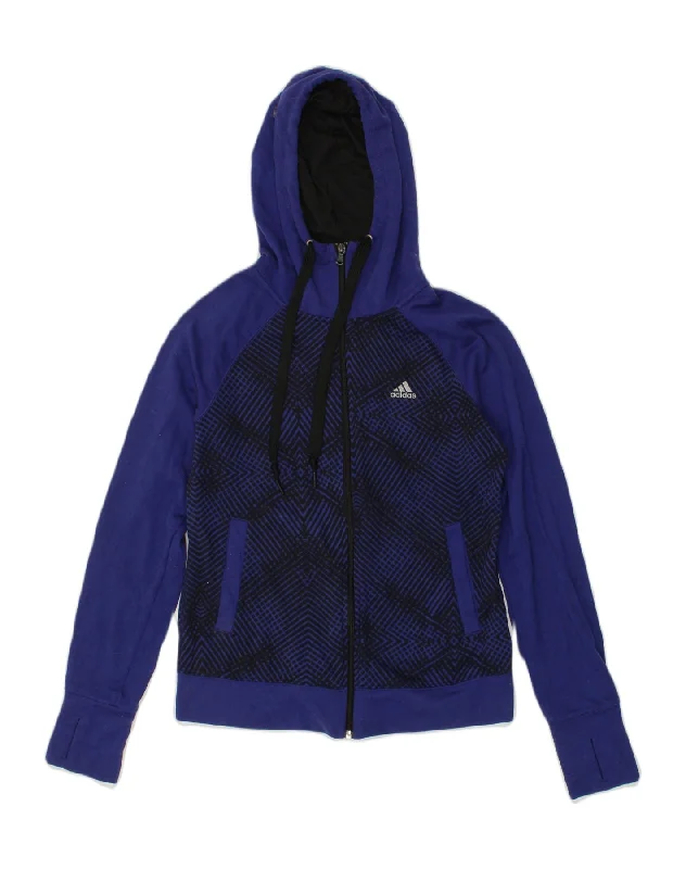 ADIDAS Womens Climalite Zip Hoodie Sweater UK 8/10 Small Blue Colourblock