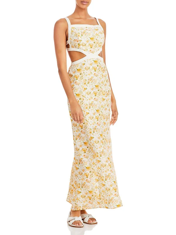 Womens Floral Print Full Length Maxi Dress