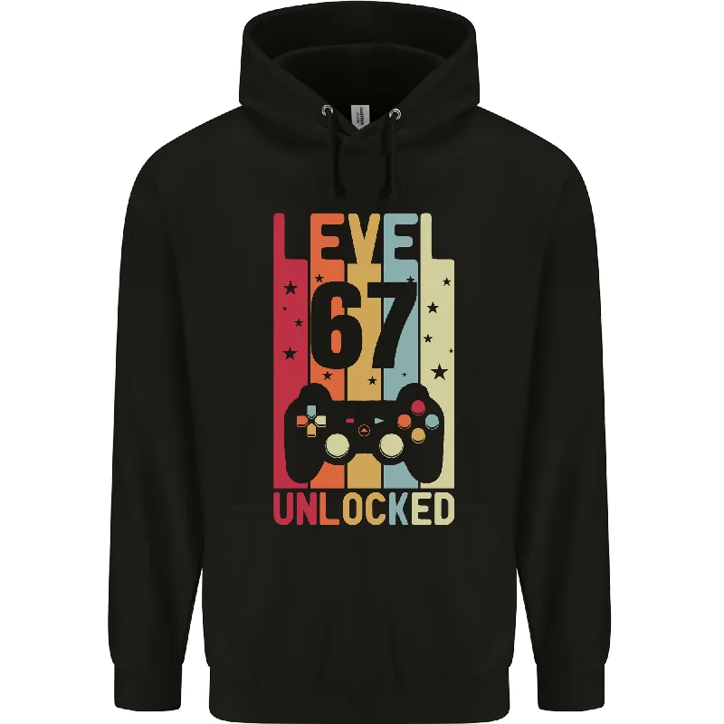 67th Birthday 67 Year Old Level Up Gaming Mens 80% Cotton Hoodie