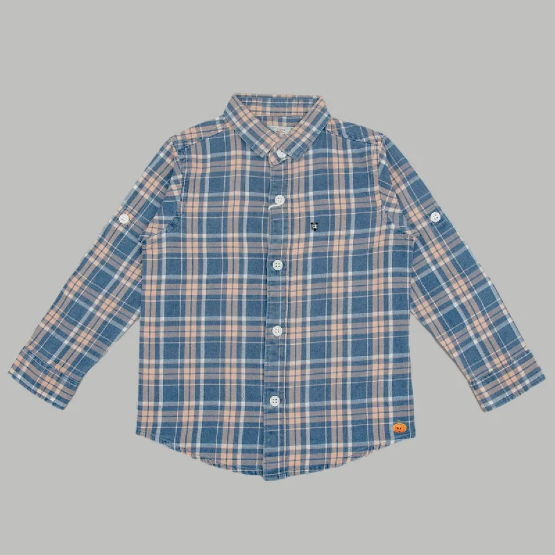 Peach Check Patterns Shirt for Boys