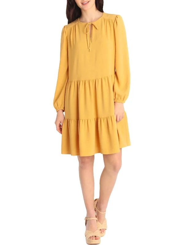 Womens Gathered Knee Length Fit & Flare Dress