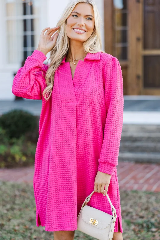 Nice To See You Fuchsia Pink Textured Dress