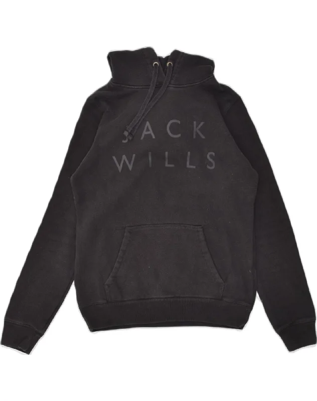 JACK WILLS Womens Graphic Hoodie Jumper UK 8 Small  Black Cotton