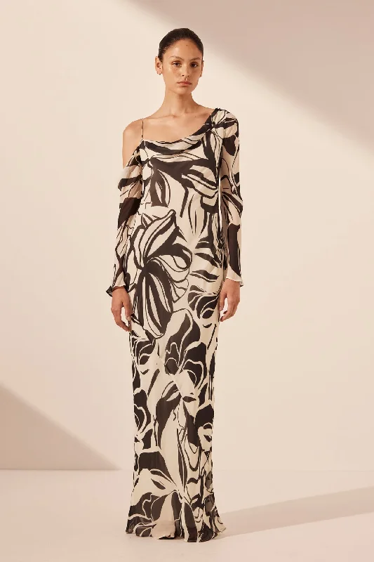 IMANE ASYMMETRICAL LONG SLEEVE MAXI DRESS