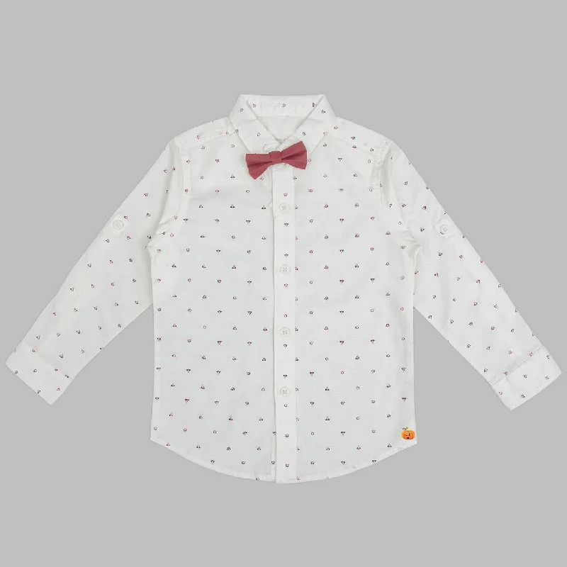 White & Blue Boys Shirt with Bow Tie