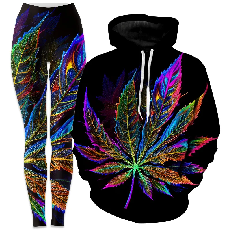 Blacklight Weed Hoodie and Leggings Combo