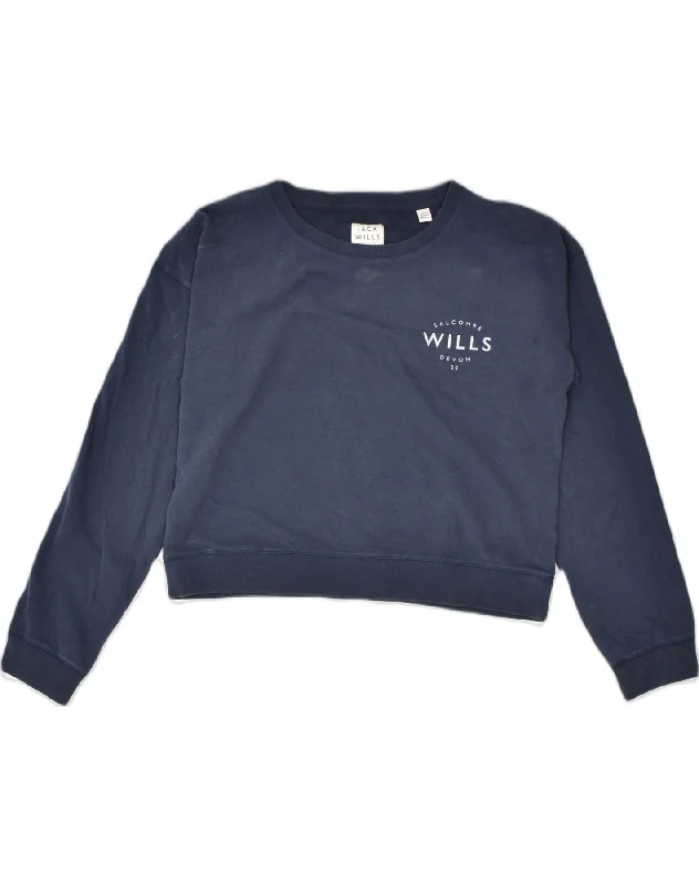 JACK WILLS Womens Crop Sweatshirt Jumper UK 10 Small Blue Cotton