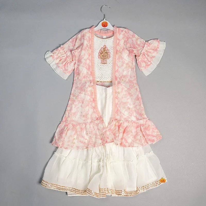 Pink Girls Gharara Suit with Shrug