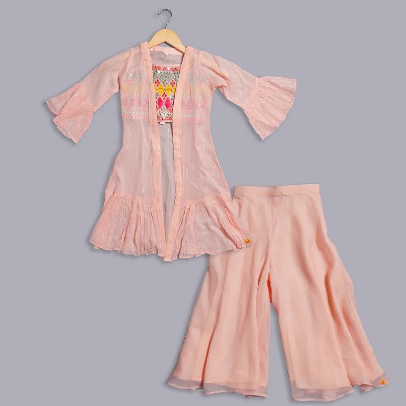 Peach Girls Plazo Dress with Shrug