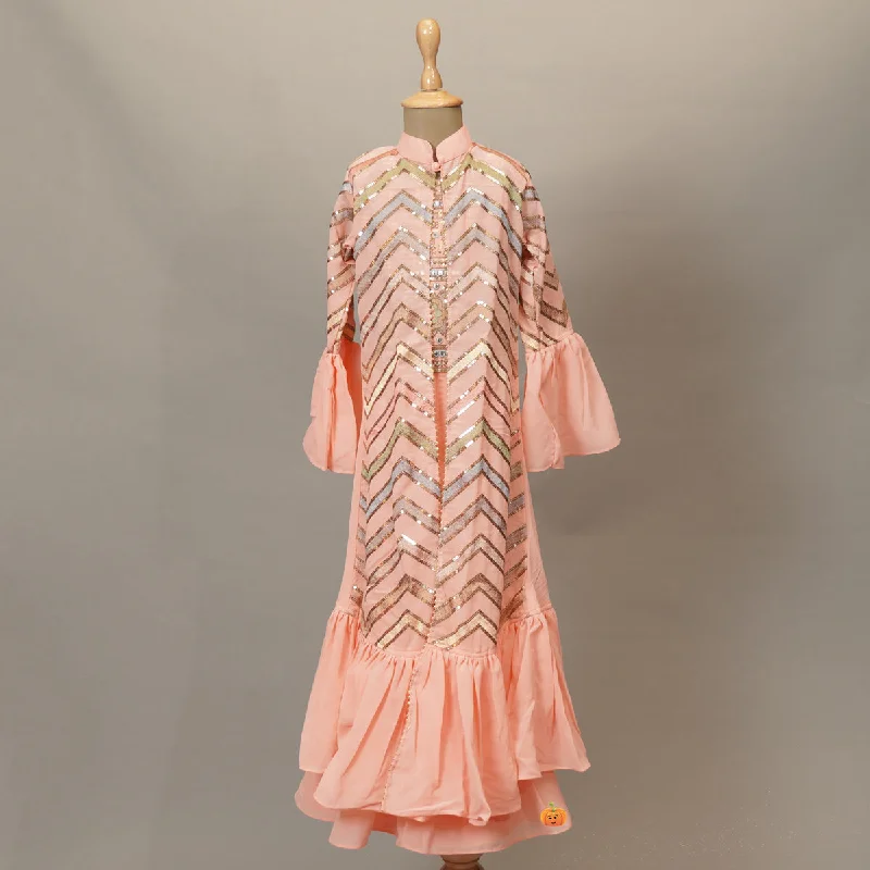 Peach Girls Gharara Suit with Shrug