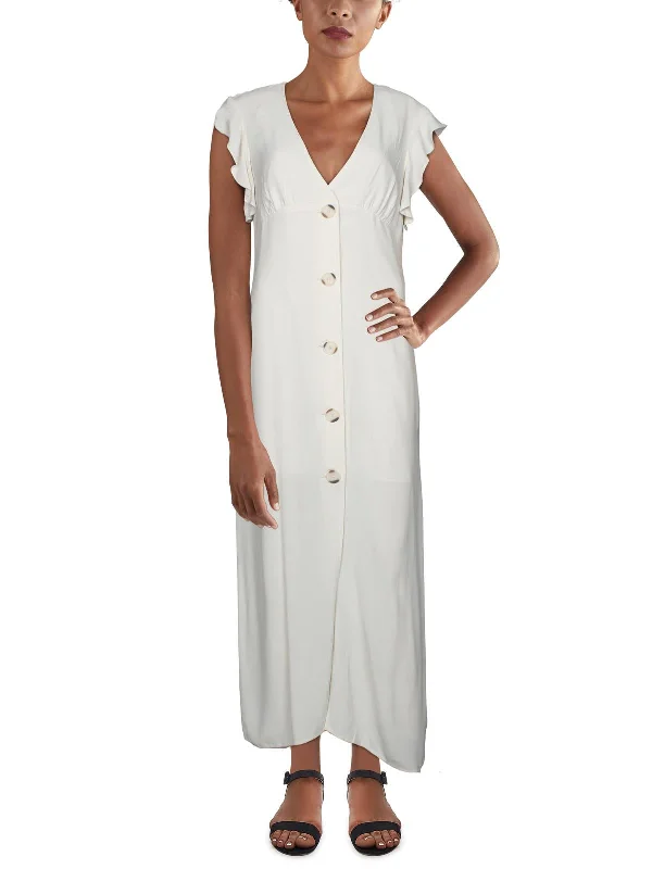 That's Amore Womens Button Front Ruffled Maxi Dress